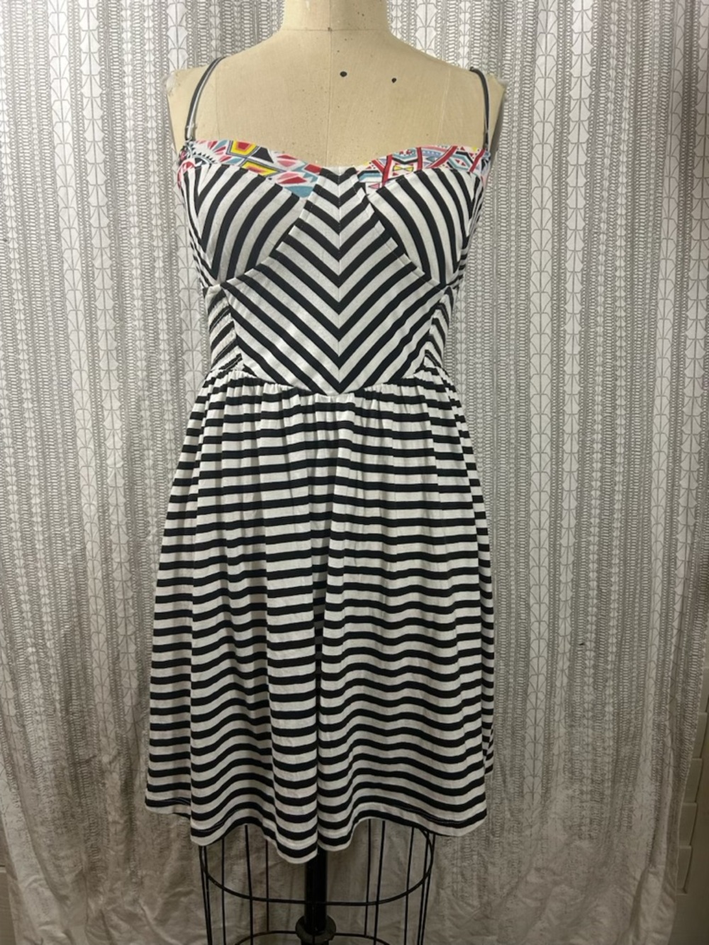 Billabong Black & White Striped Mini Dress with Multicolor Trim